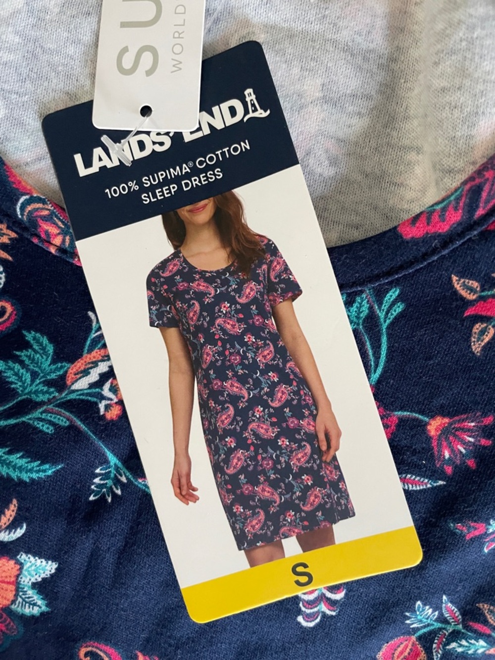 Lands' End Navy Floral & Paisley Cotton Sleep Dress - Pink Teal - Picture 2 of 2